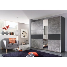 Korbach Stone Grey & Metallic Grey 261cm Sliding Door Wardrobe Korbach Stone Grey & Metallic Grey 261cm Sliding Door Wardrobe