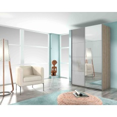 Stuttgart Soft Grey/Sanremo Oak 210cm Height Sliding Door Wardrobe