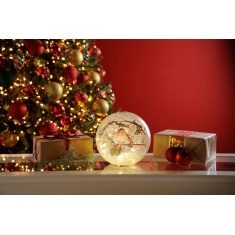 Festive LED Lit Crackle Effect Robin Ball