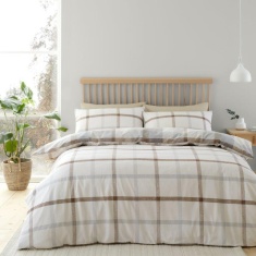 Catherine Lansfield Brushed Cotton Check Natural Duvet Set