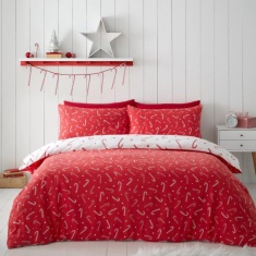 Catherine Lansfield Christmas Candy Cane White/Red Duvet Set