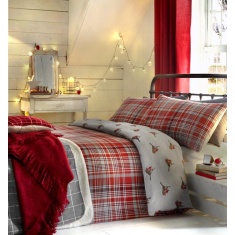 Dreams & Drapes Robin Brushed Cotton Grey & Red Duvet Cover