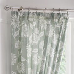 Dreams & Drapes Design Chrysanthemum Pencil Pleat Curtains With Tie-Backs 66 x 72 - Green