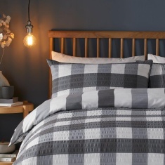 Fusion Snug Seersucker Brushed Gingham Check Charcoal Duvet Set