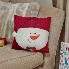 Frosty Snowman Christmas Cushion - Red