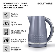 Tower T10075GRY Solitaire 3KW Kettle 1.5L - Grey