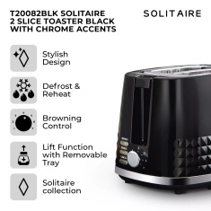 Tower T20082BLK Solitaire 2 Slice Toaster - Black