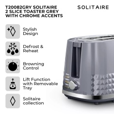 Tower T20082GRY Solitaire 2 Slice Toaster - Grey