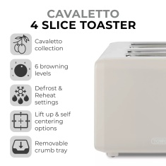 Tower T20051MSH Cavaletto 4 Slice Toaster - Latte