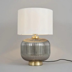 BHS Lyna Tobin Table Lamp Smoked Glass - Satin Brass