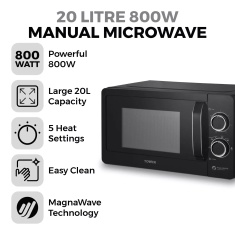 Tower T24042BLK Manual 800W Solo Microwave 20L - Black