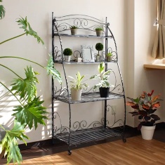 VegTrug 4 Tier Metal Folding Plant Stand - Black