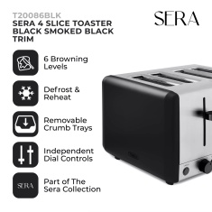 Tower T20086BLK Sera 4 Slice Toaster - Black Smoked