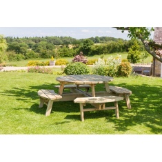 Zest Garden Rose Wooden Round 8 Seater Picnic Table