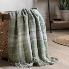 Check Faux Mohair Throw - Olive