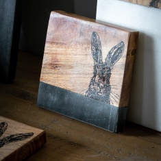 Hare Coasters Set of 4 - Wood & Black Marble