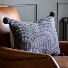 Moss Stitch PomPom Filled Cushion - Charcoal