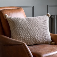 Moss Stitch PomPom Filled Cushion - Natural