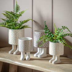 Polka Large Planter With Feet - Beige