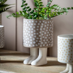 Polka Medium Planter With Feet - Beige