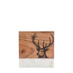 Stag Coasters Set of 4 - Wood & White Marble