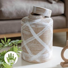 Tarka Reactive Stoneware Jar - Brown/White