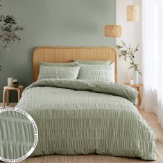 Catherine Lansfield Signature Seersucker Duvet Set - Sage Green