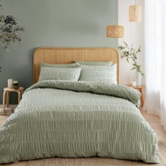 Catherine Lansfield Signature Seersucker Duvet Set - Sage Green