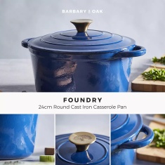 Barbary & Oak Cast Iron 24cm Casserole - Blue