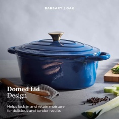 Barbary & Oak 29cm Oval Cast Iron Casserole - Blue