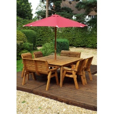Charles Taylor 8 Seater Square Table, Bench & Chair Set with Cushions, Parasol & Base
