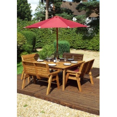 Charles Taylor 8 Seater Square Table & Bench Set with Cushions, Parasol & Base