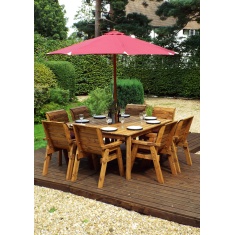 Charles Taylor 8 Seater Square Table & Chair Set with Cushions, Parasol & Base