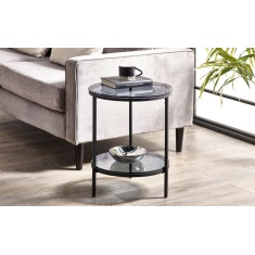 Julian Bowen Chicago Circular Lamp Table With Shelf - Smoked Glass Julian Bowen Chicago Circular Lamp Table With Shelf - Smoked Glass