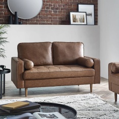 Julian Bowen Henley 2 Seater Sofa - Brown Faux Leather
