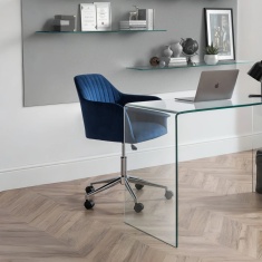 Julian Bowen Kahlo Velvet Swivel Office Chair - Blue/Chrome Julian Bowen Kahlo Velvet Swivel Office Chair - Blue/Chrome
