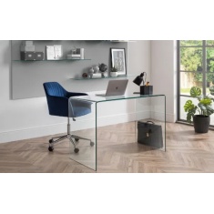 Julian Bowen Kahlo Velvet Swivel Office Chair - Blue/Chrome