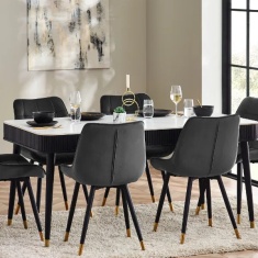Julian Bowen Louis Fluted Stone Top Dining Table With Drawers - Black