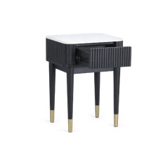 Julian Bowen Louis Fluted Stone Top Lamp Table With Drawer - Black
