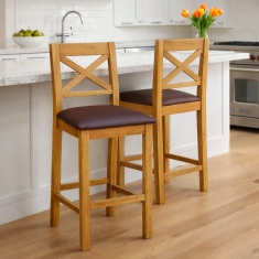 Ascot Rustic Oak Bar Stool With Seat Pad