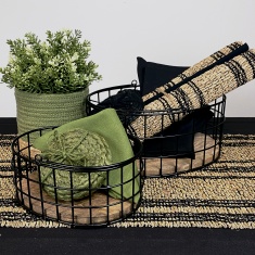 Esselle Aldwych Set of 2 Nested Metal/Wood Baskets - Black