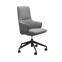 Stressless Mint Large High Back Office Armchair in Batick Wild Dove Leather with Black Steel Base