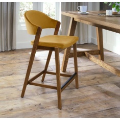 Brandon Rustic Oak Upholstered Bar Stool - Mustard Velvet Brandon Rustic Oak Upholstered Bar Stool - Mustard Velvet