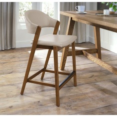 Brandon Rustic Oak Upholstered Bar Stool - Ivory Bonded Leather Brandon Rustic Oak Upholstered Bar Stool - Ivory Bonded Leather