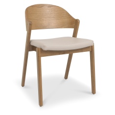 Kingston Rustic Oak Ply Back Dining Chair - Ivory Bonded Leather (Pair)
