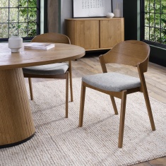 Kingston Rustic Oak Ply Back Dining Chair - Lotus Grey Fabric (Pair)