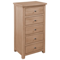 Cannes 5 Drawer Narrow Chest - Oak