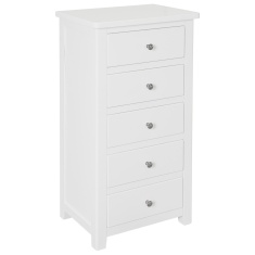 Cannes 5 Drawer Narrow Chest - Painted White