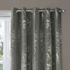 Laura Ashley Josette Eyelet Curtains - Metallic Steel