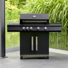 Grillstream Stealth 4 Burner Hybrid Gas & Charcoal Barbecue with Side Burner - Matt Black